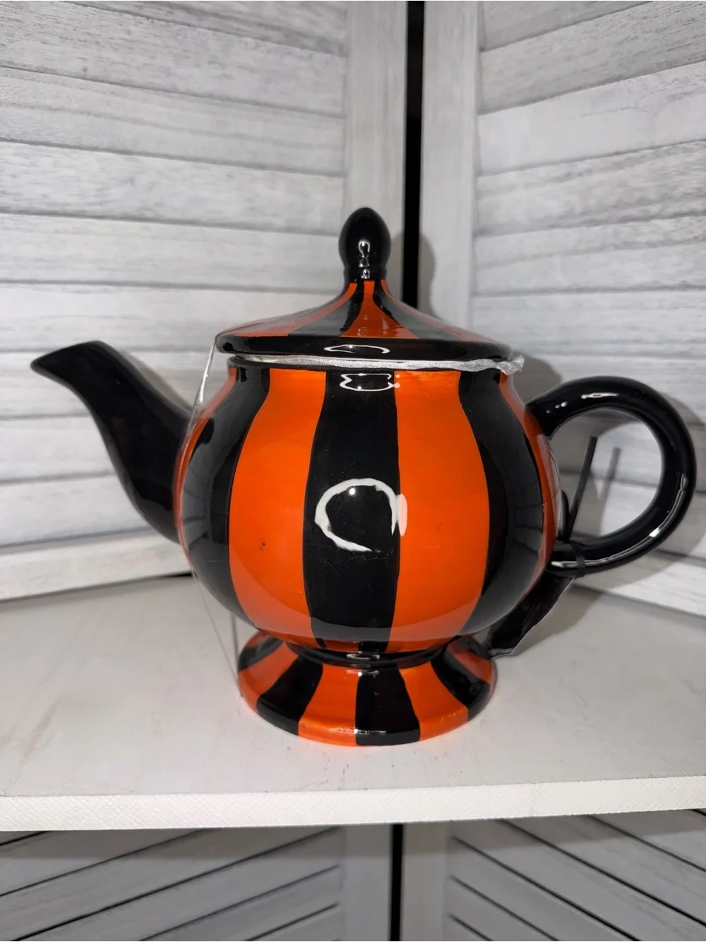 Black & Orange Striped Ceramic Teapot - Decorative Home Kitchen